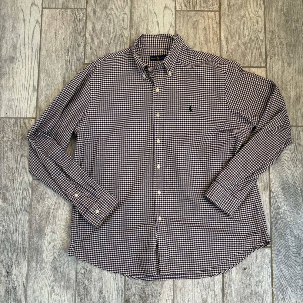 Ralph Lauren Purple and White Gingham Long Sleeve Button Up